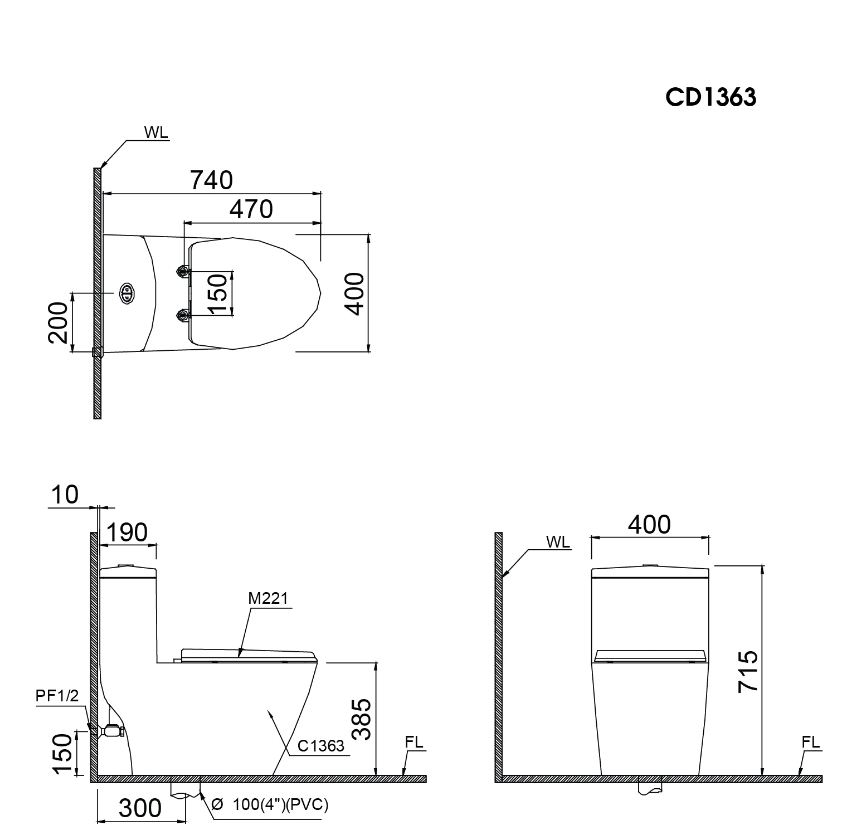 BỒN CẦU MỘT KHỐI CAESAR CD1363