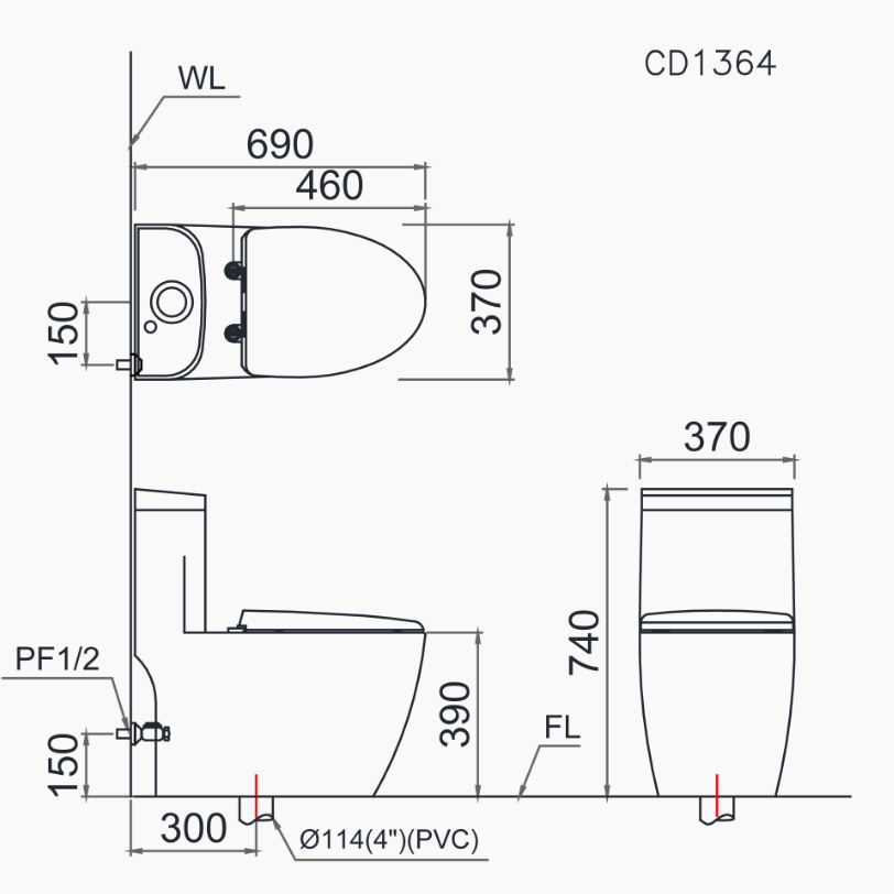 BỒN CẦU MỘT KHỐI CAESAR CD1364