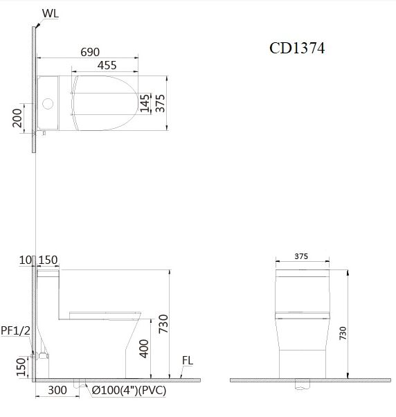 BỒN CẦU MỘT KHỐI CAESAR CD1374