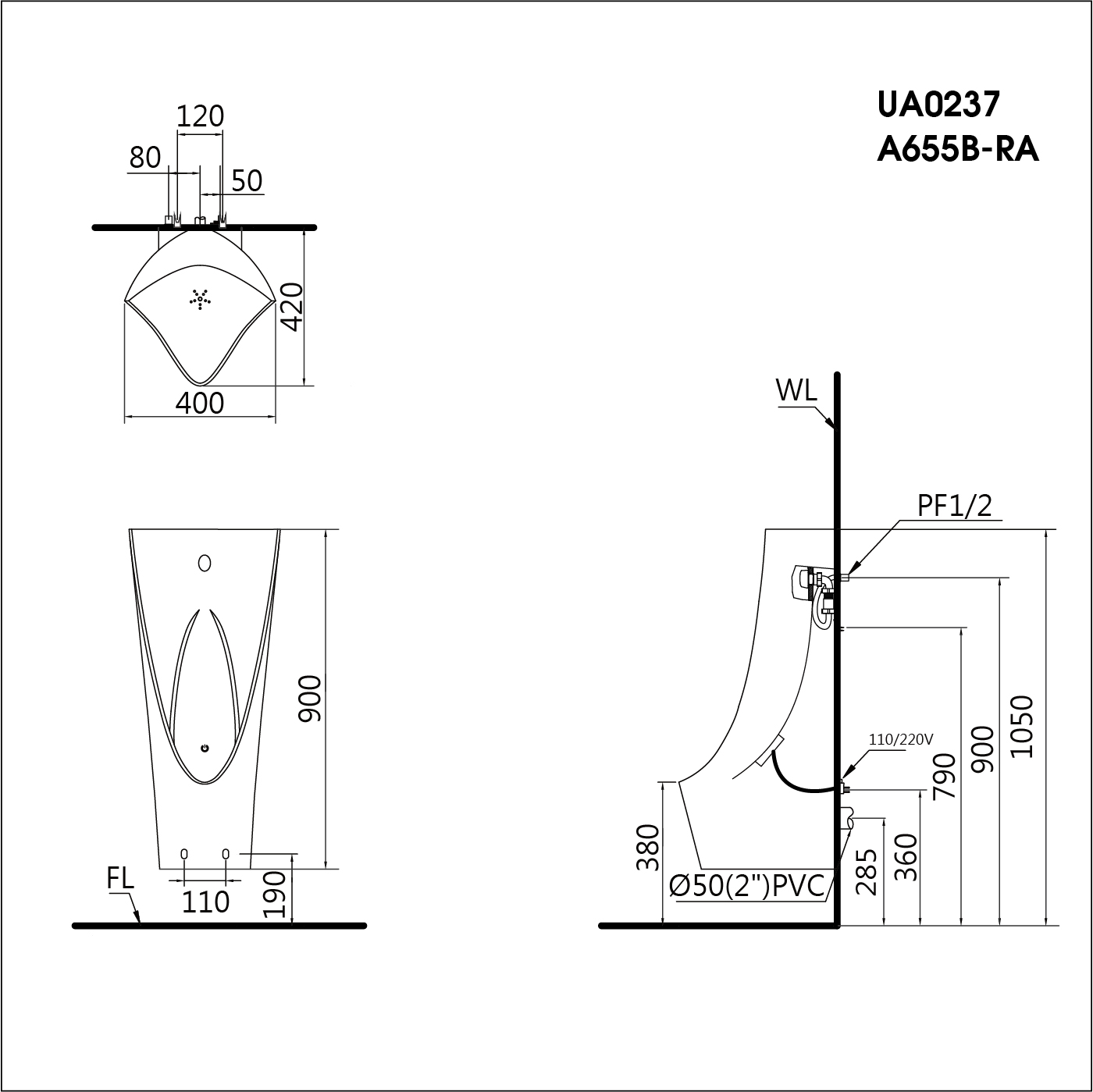 BỒN TIỂU CẢM ỨNG CAESAR UA0237