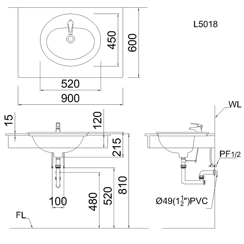 CHẬU RỬA LAVABO DƯƠNG VÀNH CAESAR L5018