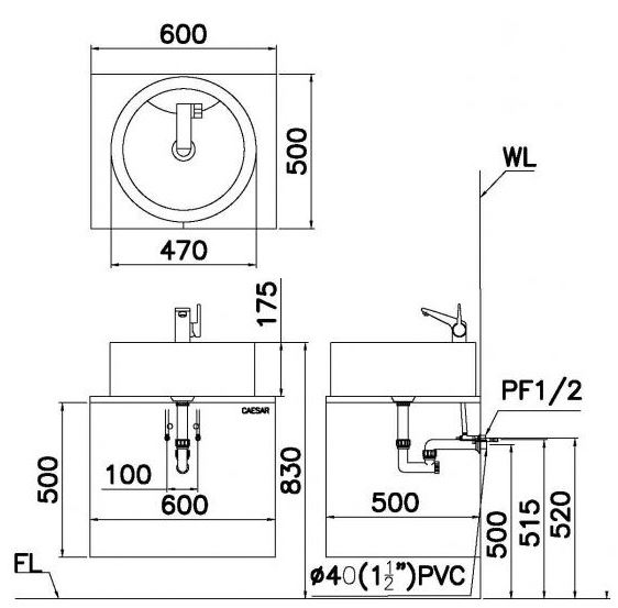 CHẬU RỬA LAVABO NỔI CAESAR LF5240