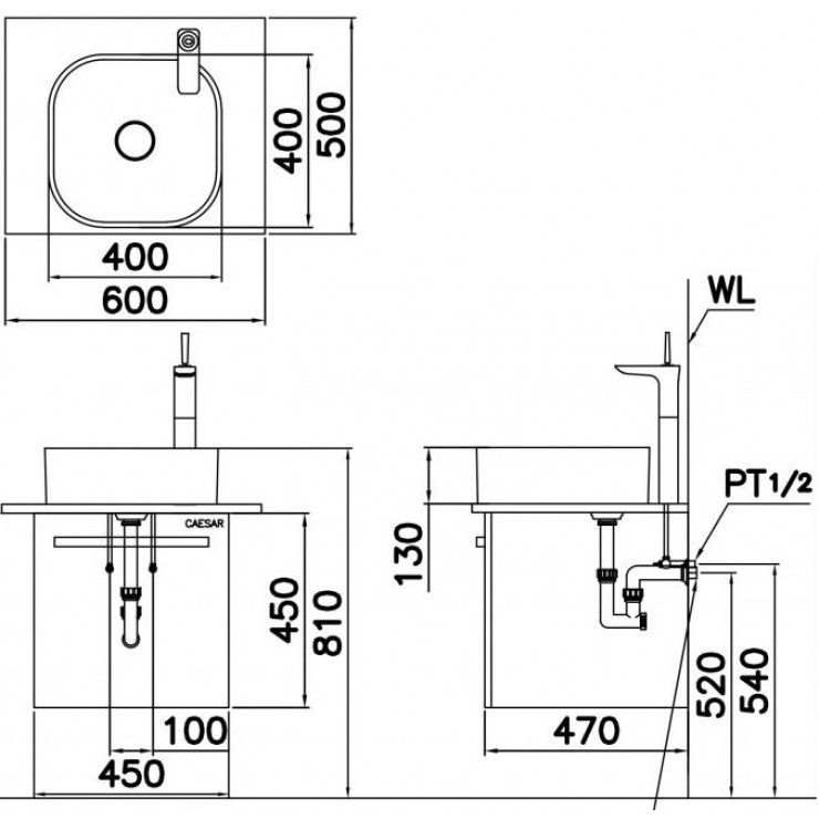 CHẬU RỬA LAVABO NỔI CAESAR LF5256