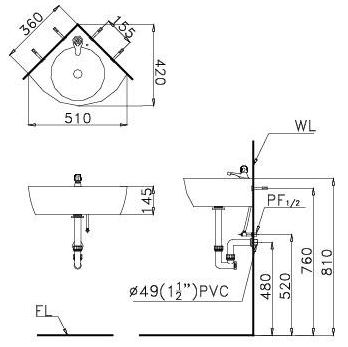 CHẬU RỬA LAVABO TREO CAESAR L2014