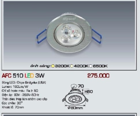 ĐÈN LED DOWNLIGHT LED ÂM TRẦN CAO CẤP ANFACO AFC 510 LED 3W