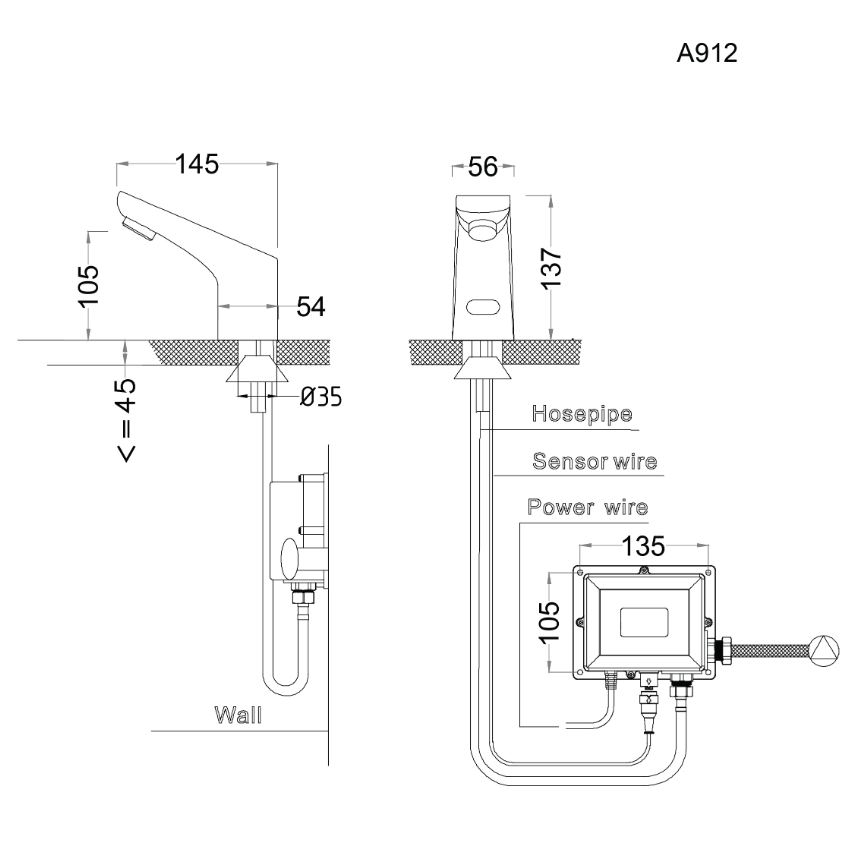 VÒI LAVABO CẢM ỨNG CAESAR A912